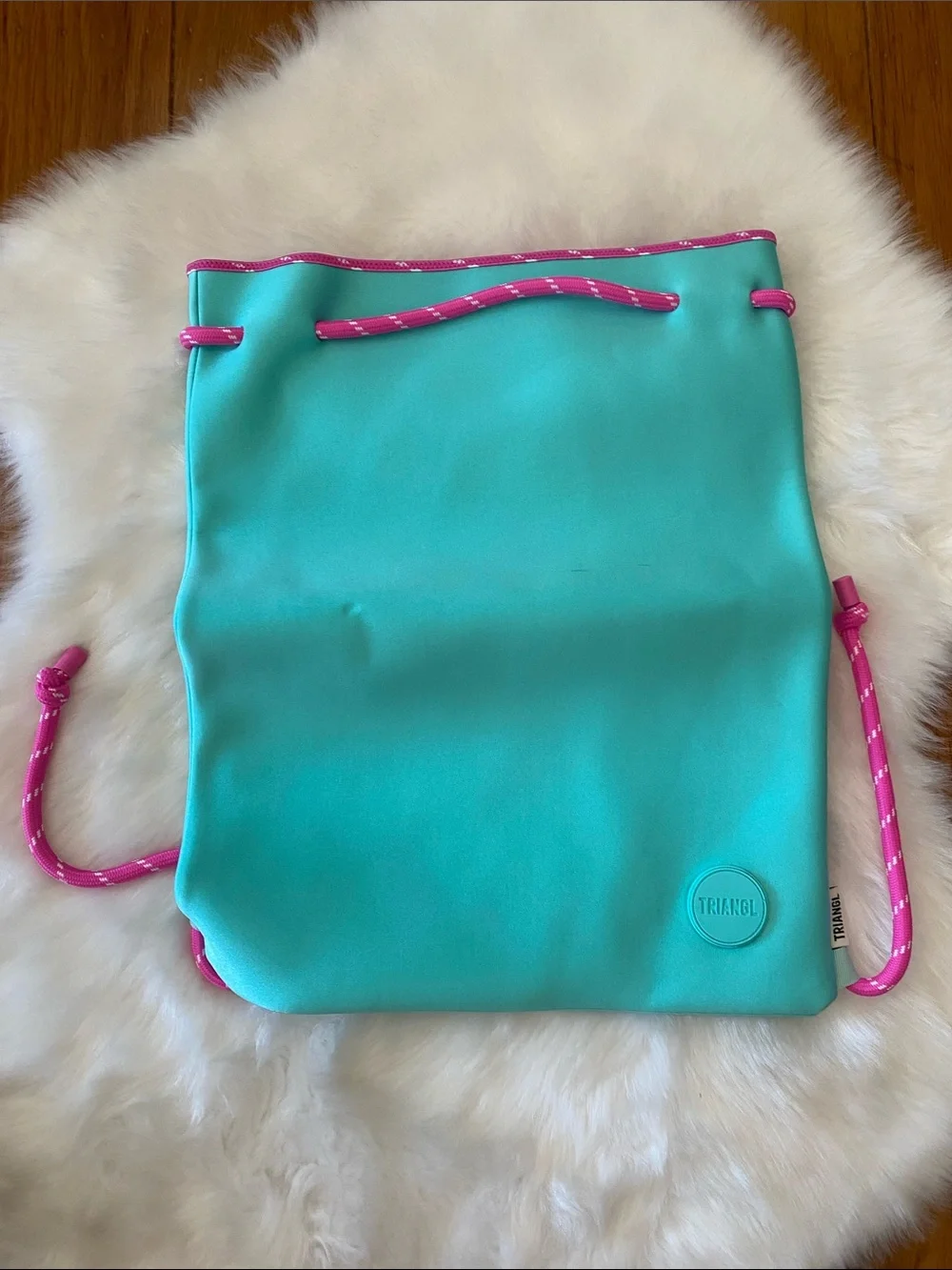 triangl swimwear Teal Drawstring Backpack with Pink Trim